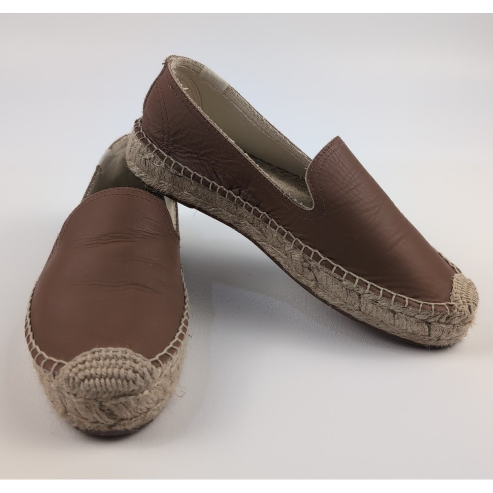 Soludos Espadrille Women 5.5 Smoking Slipper Brown Leather Round Toe EUC